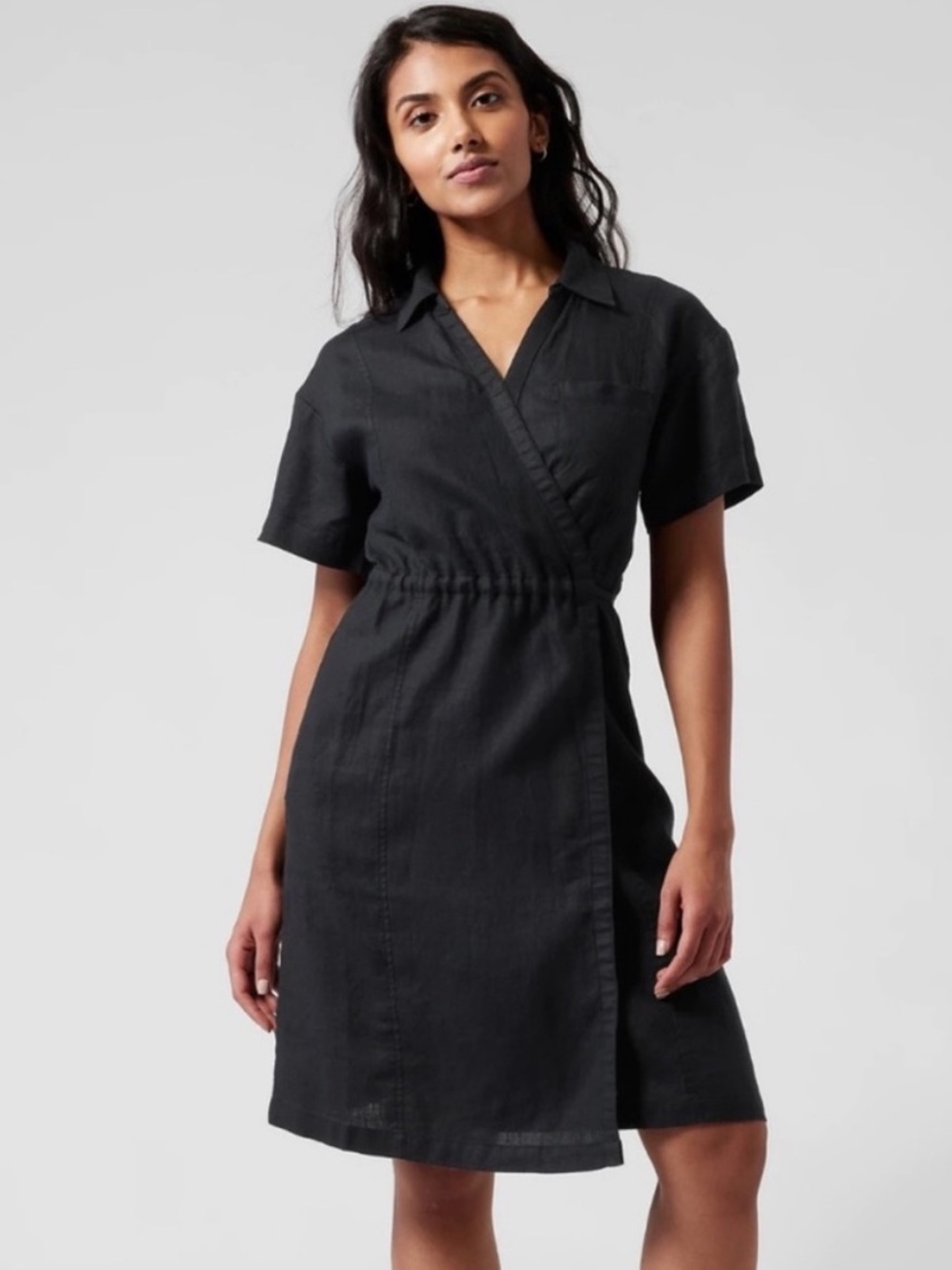 NWT Athleta Playa Linen Wrap V-Neck Dress with Pockets Summer Black Size 2